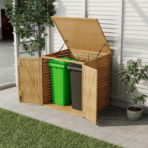 Outdoor wooden wheelie bin - wooden,